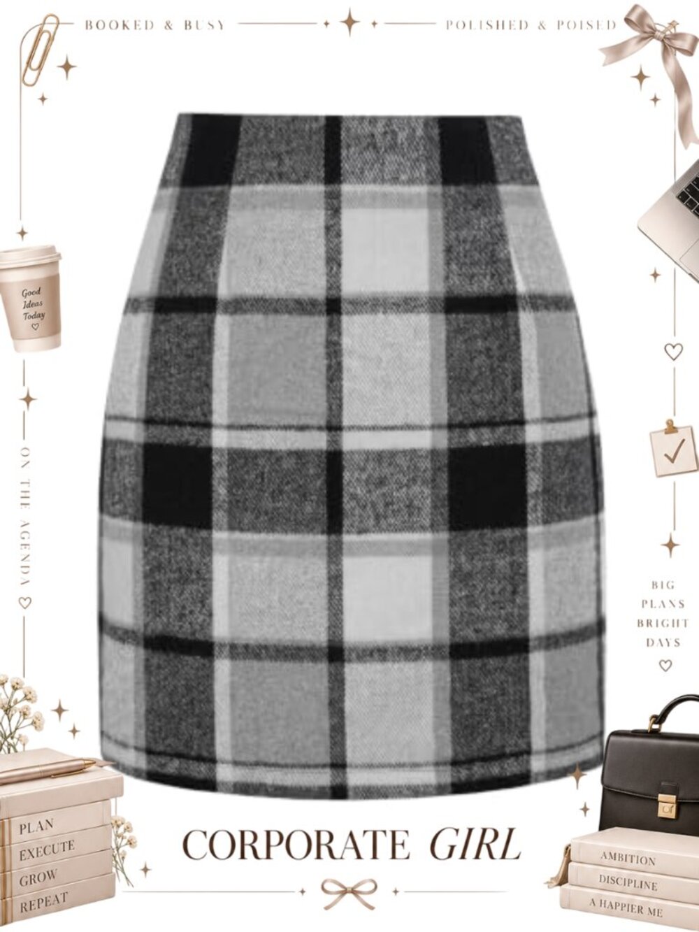 Women's Plaid High Waist Mini Pencil Skirt Bodycon Fall Winter